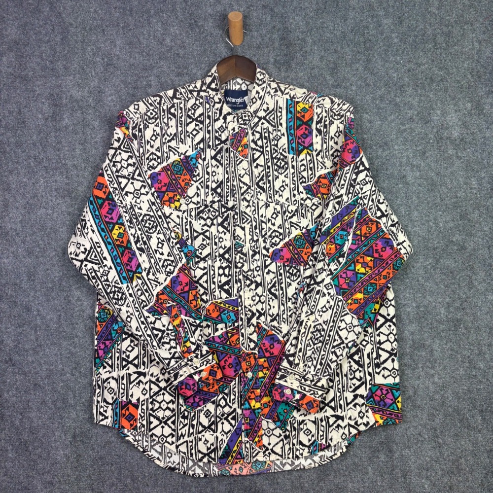 Wrangler Western Shirt Mens XL Multi Color Geometric Tribal Print Cotton 0365